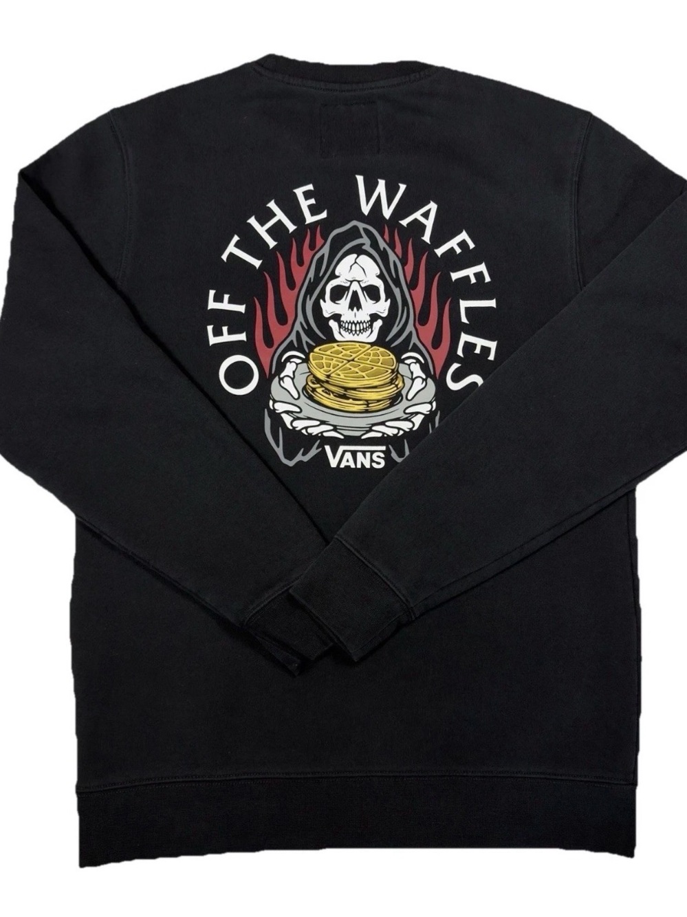 Vans Off The Waffles Sweatshirt Mens Medium Black Grim Reaper Skeleton Crewneck